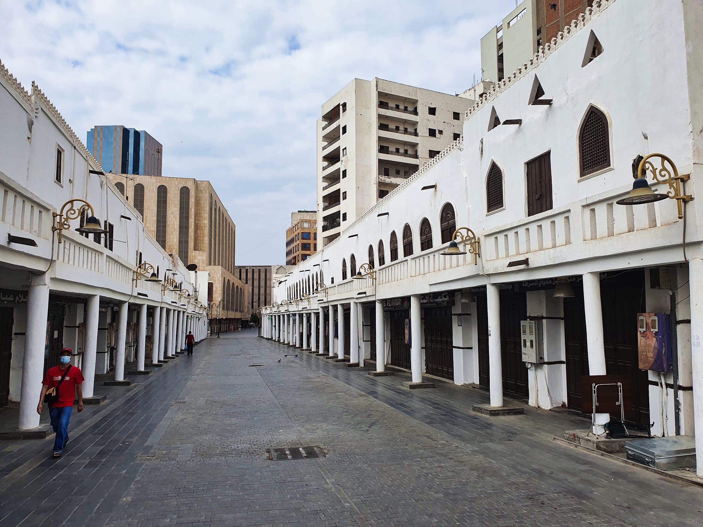 A market street in old Jeddah, Al Balad, with its shaded arcades.